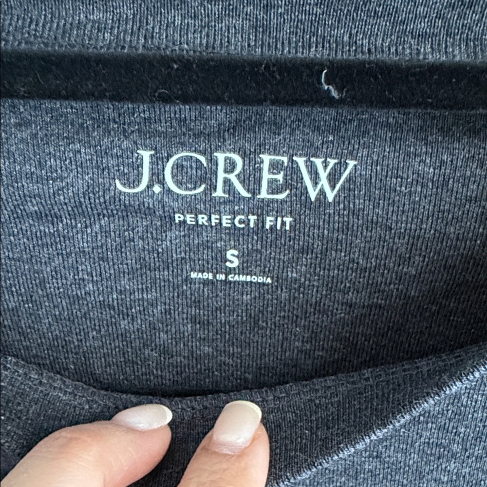 J. Crew Charcoal Long Sleeve Tee with Gold Buttons - Picture 2 of 5